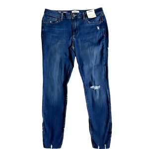 Sonoma Womens 14 Skinny Jeans Dark Wash Distressed Raw Hem Grunge Punk NWT Denim